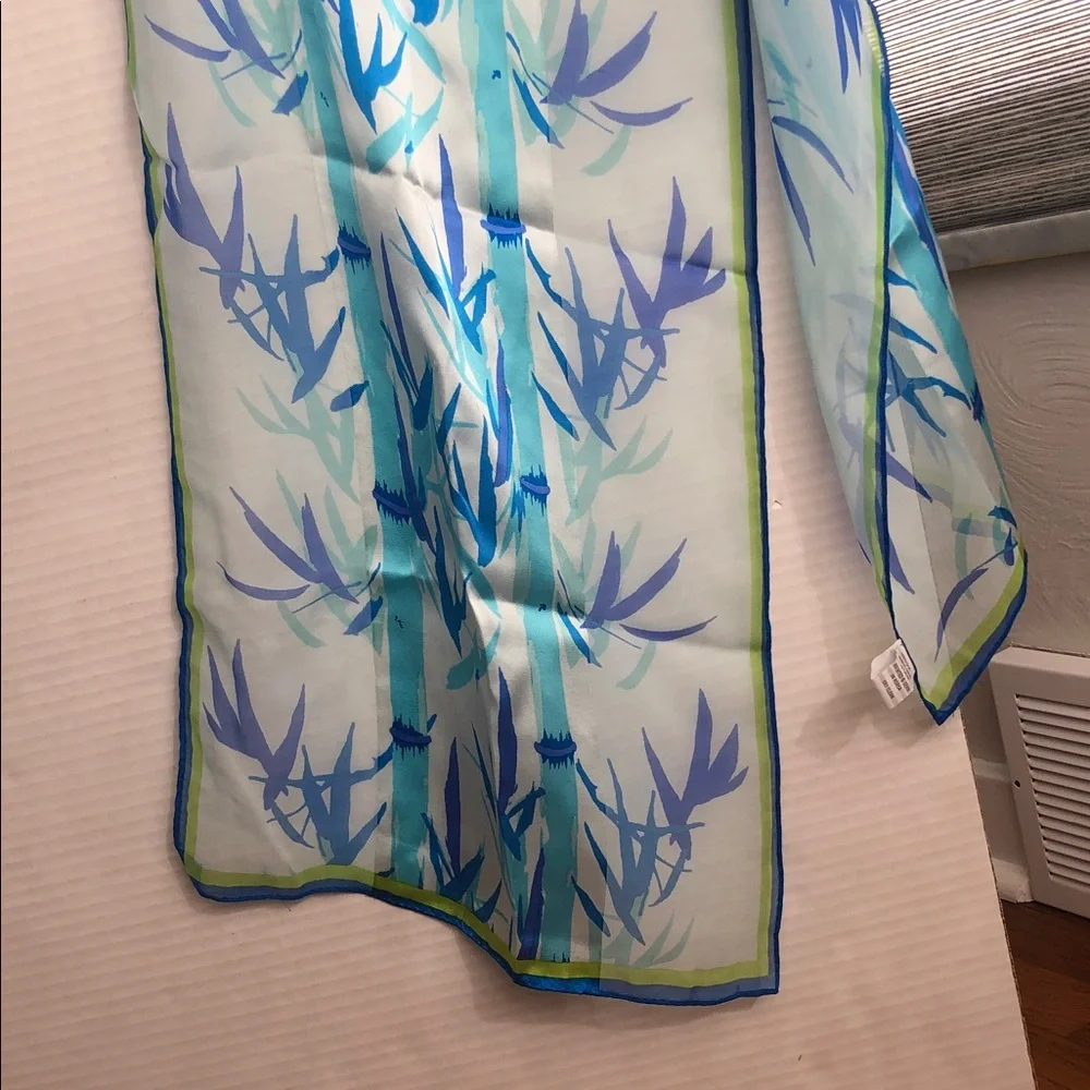 Silk Long Scarf Bamboo print Blue/ green